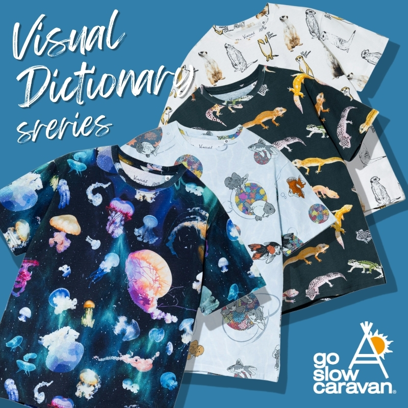 《go slow caravan》図鑑をテーマにした総柄Tシャツシリーズの第7弾登場☆
