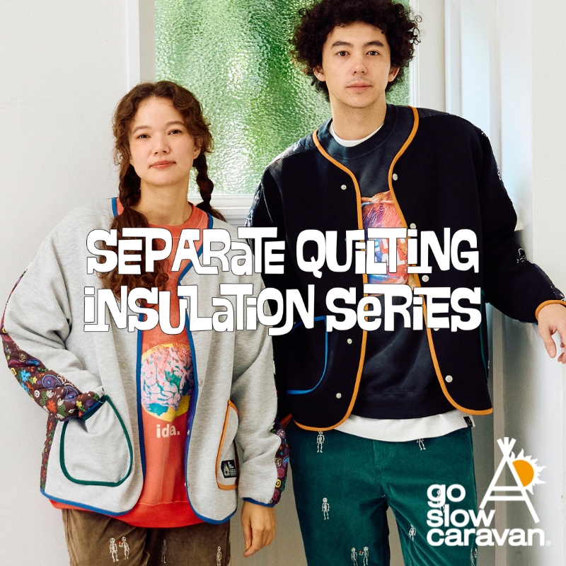 《go slow caravan》COZMIX WARM採用☆前後で大胆に素材を切り替えたセパレート中綿シリーズ登場！